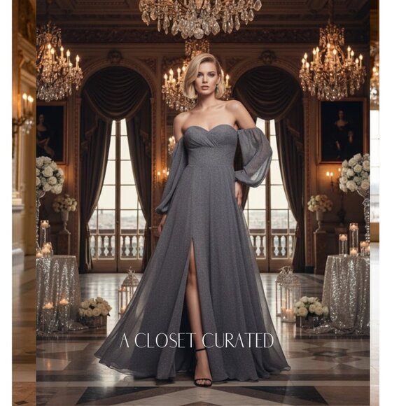 Halston Evening Off Shoulder Pleated Gown New With Tags 0 - Picture 1 of 9